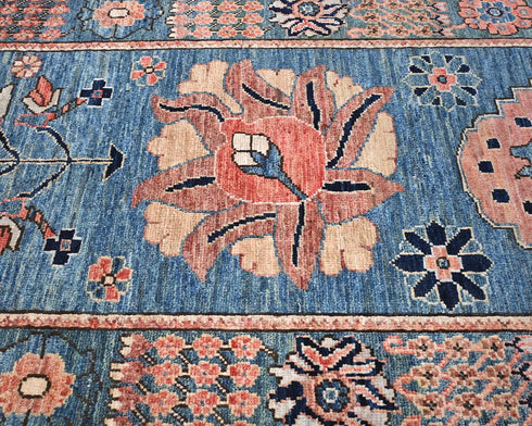 12 Ft Blue Aryana Afghan Hand Knotted Veg Dye Wool Runner Rug